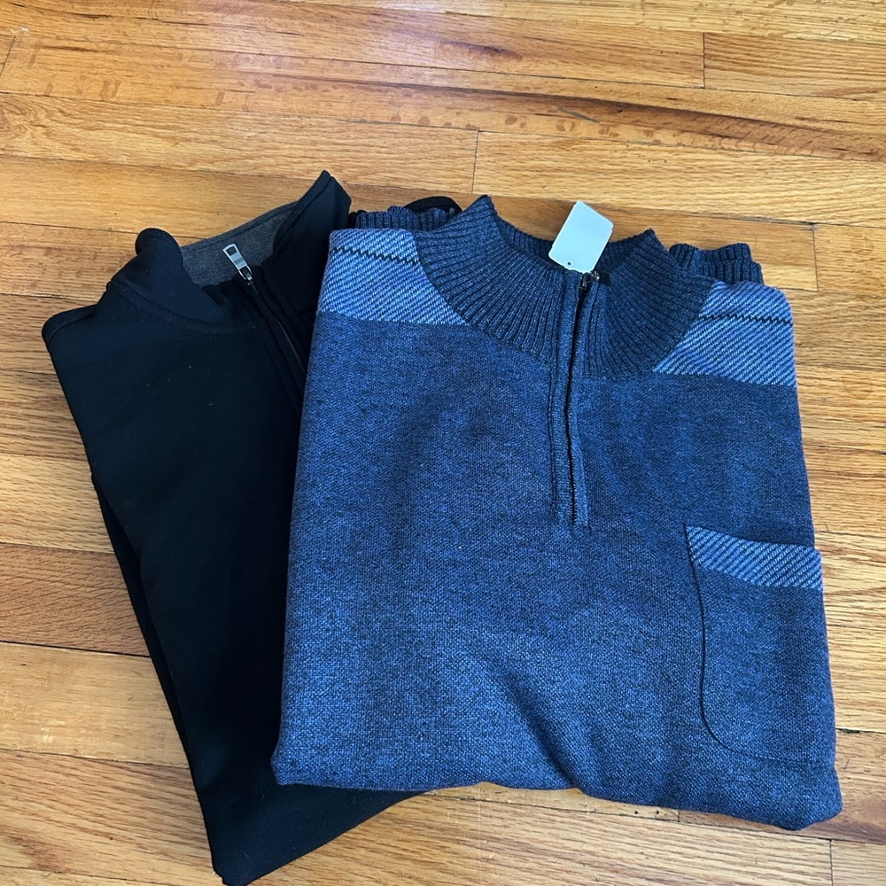 Two Men's Small Quarter Zip Sweaters